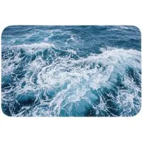 OnlyWow Badematte Wellen - Ozean - Blau, Höhe 10 mm, Polyester, Rechteckig, Badezimmerteppich, Badteppich, Rutschfest, Badvorleger, Waschbar