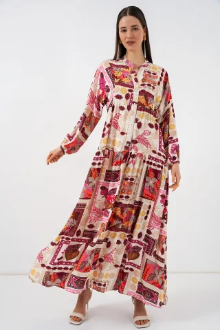 Gemustertes V-Ausschnitt Maxikleid