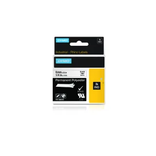 ORIGINAL DYMO Schriftband Schwarz auf Weiß 1805442 Polyester-Band, Rhino IND, 6mm x 5,5m, schwarz auf weiß