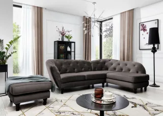 Ecksofa inkl.Hocker CHARLOTTE in Stoff Matt Velvet Braun Ottomane Rechts
