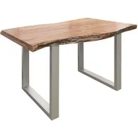 Massivmoebel24 Baumkantentisch FREEFORM (Massivholz, Massivholztisch), Baumtisch Akazie 140x90x77 natur / U-Beine silber FREEFORM 5