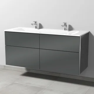 Sanipa 3way Glas-Set Glas-Doppelwaschtisch und Unterbau mit 4 Auszügen, Anthrazit-Glanz BS20879