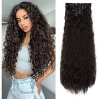 LuxusKollektion Kunsthaar-Extension Haarverlängerungen Clip in Wellig 6PCS Synthetisch 60 cm Schwarz Braun