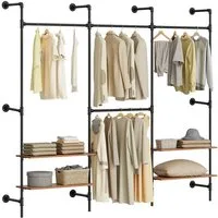SoBuy Kleiderständer KLS18, Garderobenständer mit Kleiderstange Schuhablage, Kleiderschrank, Kleiderregal mit Kleiderstangen, 2-4 Ablagen, offener Kleiderschrank