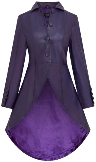Lila Gothic-Ledermantel für Damen in viktorianischer Länge - Vantaa