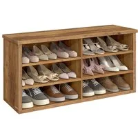 VASAGLE Schuhbank Sitzbank, Schuhregal, für Wohnzimmer, Flur, 29,5 x 100 x 50 cm, mit Stauraum, 6 Fächer, verstellbare Ablagen, braun