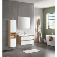 welltime Waschtisch Torun Badezimmerschrank Unterschrank mit Glasfronten und Softclose (Set), Waschplatz mit 2 Schubladen und Waschbecken Breite 80 cm