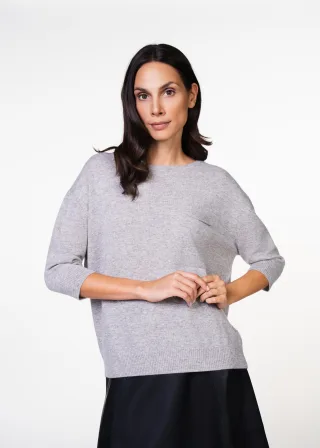 CLARINA - Rdh.-Pullover, 3/4 Arm, uni flanell mel. - Gr. - 48