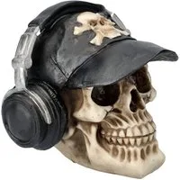 Figuren Shop GmbH Dekofigur Totenkopf mit Basecap und Kopfhörern Totenschädel Fantasy Gothic Deko