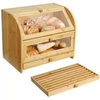 Ribelli Brotkasten Brotkasten für Küche, bambus, 2 Etagen mit Schublade, ca. 39 x 25 x 32 cm