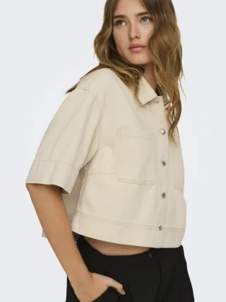 ONLY - ONLCLEO-MAISA S/S CROP SHIRT PNT Oatmeal - Gr. - M
