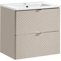 Lomadox Waschtisch VERACRUZ-56, mit Keramikwaschbecken, 61cm, kaschmir, gerillte Front