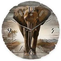 Kreative Feder Wanduhr Wanduhr "Elefant" aus Naturholz (ohne Ticken, Funk- oder Quarzuhrwerk, ⌀ 30cm, außergewöhnlich)