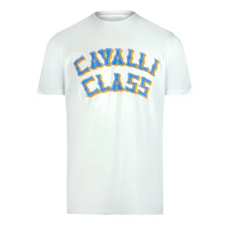 Cavalli Class - T-shirt In Off-white Mit Mehrlagigem Logo