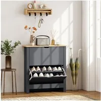 HOMCOM Schuhkipper verstellbar Trennwand Schuhregal (Schuhkommode, 1 St., Schuhaufbewahrung), für 12 Paar Schuhe 72 x 26 x 80 cm, Dunkelgrau