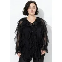 Ulla Popken Longbluse Bluse Volants A-Linie V-Ausschnitt Langarm