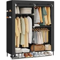 SONGMICS Kleiderschrank Stoffschrank, Schrank mit Kleiderstange, Ablagen, Seitentaschen, groß 3 Hängefächer, 45 x 127 x 180 cm