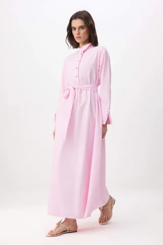 Rosa Maxikleid mit flachem, langem A-Linien-Schnitt und Hijab-Stil für Damen