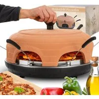 Heidenfeld Pizzaofen Mini Pizzaofen Pizzachef für 6 Personen inkl. Pizzaschieber Raclette, 1100 W Pizzamaker - Dual-M-Heizstab - Abdeckung Terracotta Pizza Ofen