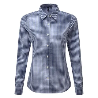 Premier Womens/Ladies Maxton Check Langarmhemd (Marine/Weiß)