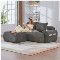 Odikalo Ecksofa Modulares Sofa mit Schlaffunktion, Eckcouch mit 2 Hockern, U Form, Modulares Cordsofa für 3 Personen (mit 2 Hockern), frei kombinierbar, inklusive Getränkehalter und seitlicher Aufbewahrungstasche, ideal für Wohnzimmer, Familienzimmer