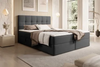 Boxspringbett Schlafzimmerbett ARTURO 140x200cm Stoff Freya Schwarz