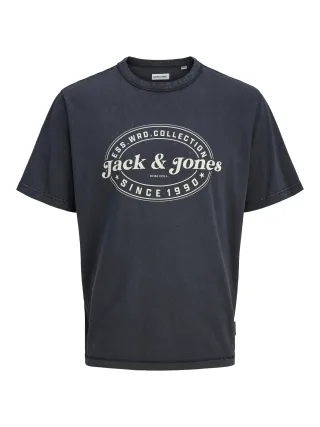 JACK&JONES - JJEDOVER PRINT TEE SS CREW NECK SN black - Gr. - M