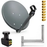 PremiumX SAT Anlage 80cm Antenne Quad LNB 8x F-Stecker Wandhalter 25cm SAT-Antenne