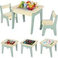 TLGREEN Kindertisch 4-in-1 Multifunktionstisch Set mit 2 Stühlen (Doppelseitenplatte (Maltisch/Bauplatte) und Stauraum, Kindermöbel für Kinderzimmer, Stauraum), Ideal für 3-7 Jahre