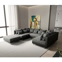 DELIFE Wohnlandschaft Clovis, Schwarz mit Hocker Wohnlandschaft Modulsofa