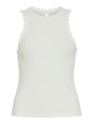 VILA - VIBABIA FLOWER O-NECK S/L TOP/1 Snow White - Gr. - XL