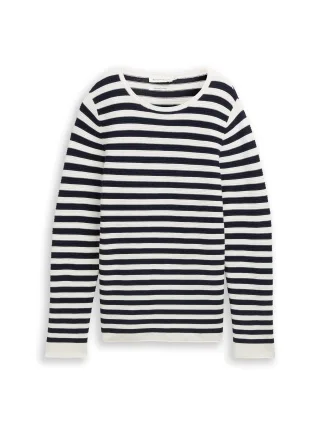 Tom Tailor - Strickpullover aus Baumwolle dark navy white stripe - Gr. - XL