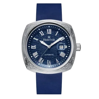 Montre automatique Heritor Davenport avec boîtier gravé et bracelet en cuir avec date