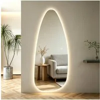 WDWRITTI Ganzkörperspiegel Rahmenlos Dekospiegel Wandspiegel asymmetrisch (Flurspiegel mit 3Lichtmodi, dimmbar, Speicherfunktion, 145 x 60 cm), mit Netzstecker