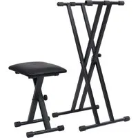furnicato Keyboardständer Verstellbarer und Hocker Schwarz 29-79x45x66-98 cm, Klappbares Musikständer-Set mit gepolstertem Hocker aus Kunstleder