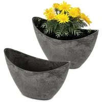 matches21 HOME & HOBBY Blumentopf Hohe Pflanzschalen oval 2x 20 cm für draussen schwarz marmoriert (2 St), Wetterfeste Vintage Blumen-Schalen als Dekoschalen Grabschmuck