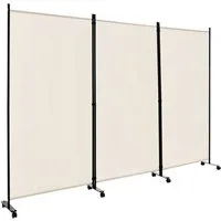 COSTWAY Paravent 3 tlg. auf Rollen, Klappbar, Metallrahmen, 262x180 cm