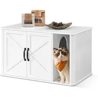 FEANDREA Katzentoilette Katzenklo-Schrank modern, Vordereingang, mit Doppeltür und Griffen, 85 x 48,5 x 50 cm