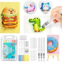 CLTYQ Kreativset 58Pcs Magische Schaum Strukturmalerei Set, (Magische 3D Effekt Textur Malerei Kit DIY Kunst Zubehör, 58-tlg), 32 Pcs Schaumstoff Textur Papier, 12 Farben Acryl Marker Stifte