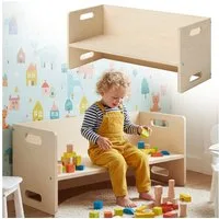 Bellabino Kindersitzgruppe Aki, 3 verschiedene Sitzhöhen, (1x Bank), natur unbehandelt, 2in1 als Sitz oder Tisch nutzbar