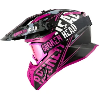 Broken Head Crosshelm Squadron Rebelution V3 Pink + MX-2 Brille Pink Verspiegelt