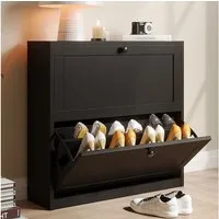 VOWNER Schuhschrank mit 2 Klappen, Schuhregal Schmal, 80 x 24 x 80 cm