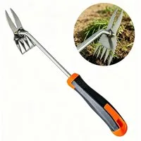 MOPUEA Unkrautstecher 2-in-1 Unkrautstecher Edelstahl mit Doppelkopf und Langgriff, (2-in-1 Unkrautstecher aus Edelstahl für Garten und Beet, Vierzack- und Zweizackspitze für flache und tiefe Wurzeln), 2-in-1 Kopf, Edelstahl, 37 cm lang, rutschfester