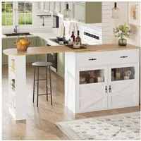 Flieks Bartisch 360° drehbar Stehtisch mit Kommode (Länge 138-204 cm, 1-St., mit verstellbare Einlegeböden), ausziehbar Esstisch mit Glastüren und Schubladen Sideboard Bistrotisch