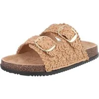 Ital-Design Stylische Damen Sandalen mit Doppelschnalle für den Sommer Pantolette (89852745) Flach Pantoletten in Camel