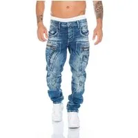 Cipo & Baxx Regular-fit-Jeans Herren Jeans Hose mit ausgfallenem Label Nahtdesign Nahtschrift