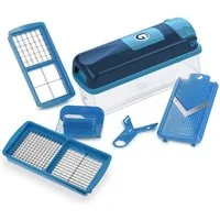 Genius Gemüseschneider Nicer Dicer smart Set 6-tlg. blau, Spülmaschinengeeignet, Schneid-Deckel mit Selbstreinigungsfunktion!