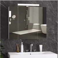 MSMASK Badezimmerspiegelschrank mit LED Beleuchtung, Steckdose und lichtschalter 70x15x60cm(BxTxH) (Ohne Matratze) Badezimmer spiegelschrank mit 3 Türen,Spiegel,Hängeschrank