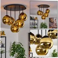 hofstein Deckenleuchte Deckenlampe aus Metall/Glas in Schwarz/Goldfarben, Deckenleuchte im Retro/Vintage-Design (Schirme Ø 15 cm), 5 x E14