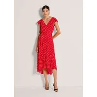 MADELEINE Maxikleid Midikleid mit Tupfenmuster Sommerkleid mit V-Ausschnitt, Reißverschluss, Wadenlänge und ohne Arm